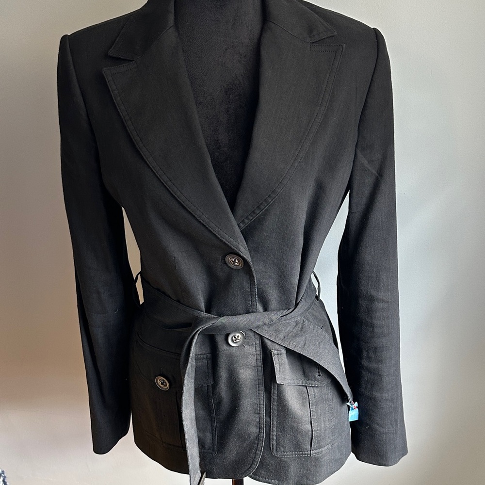 Black Women's Linen Blazer with Belt